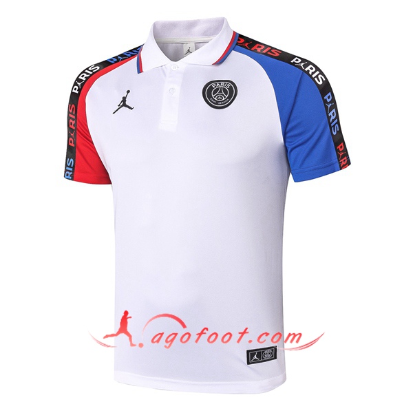 Polo Foot Paris PSG Jordan Blanc Bleu Rouge 20/21