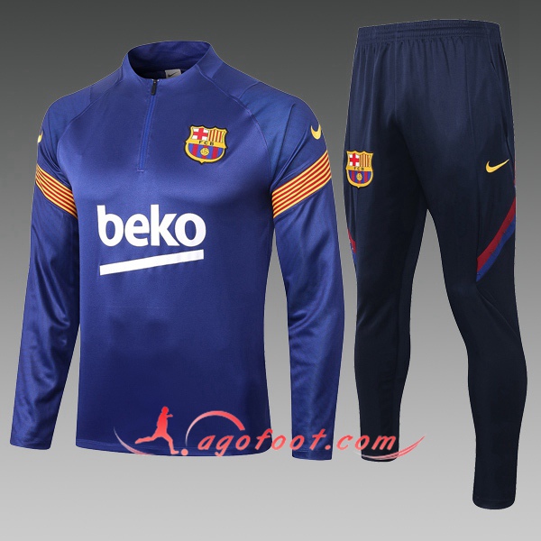 Ensemble Survetement de Foot FC Barcelone Enfant Bleu 20/21