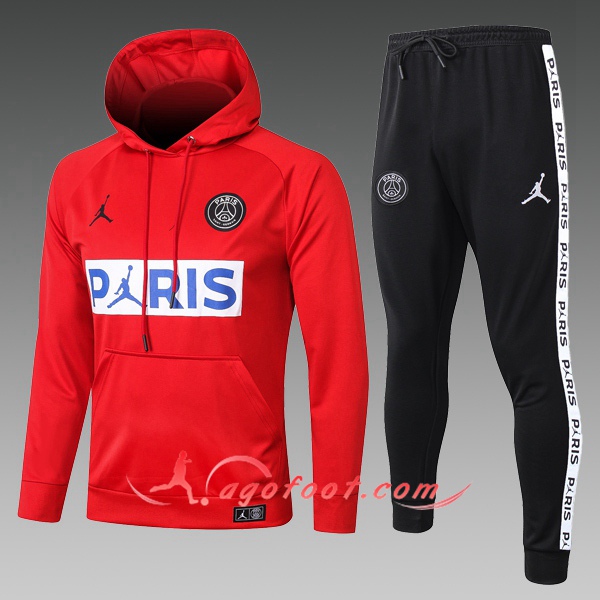 Veste A Capuche Survetement Foot PSG Jordan Enfant Rouge 20/21