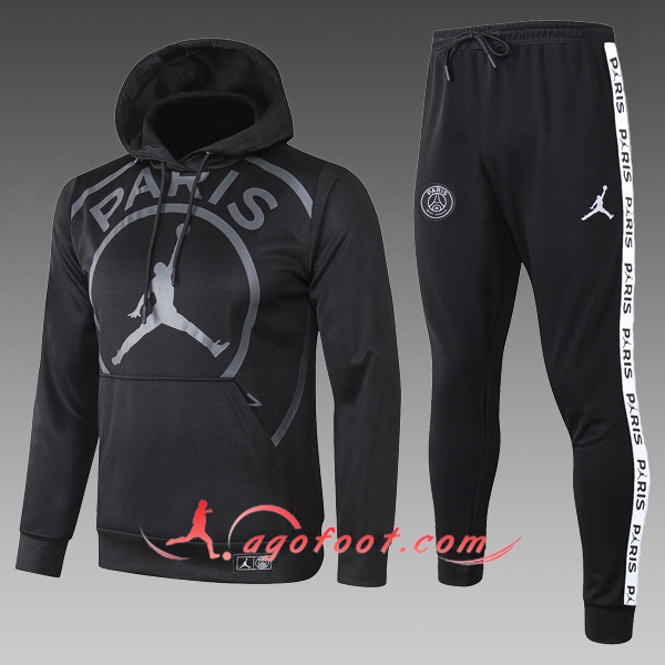 Veste A Capuche Survetement Foot PSG Jordan Enfant Noir 20/21