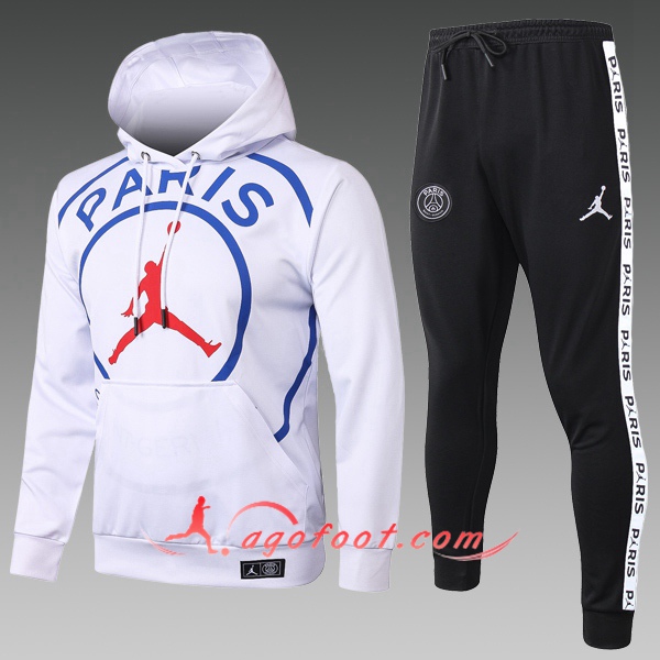 Veste A Capuche Survetement Foot PSG Jordan Enfant Blanc 20/21