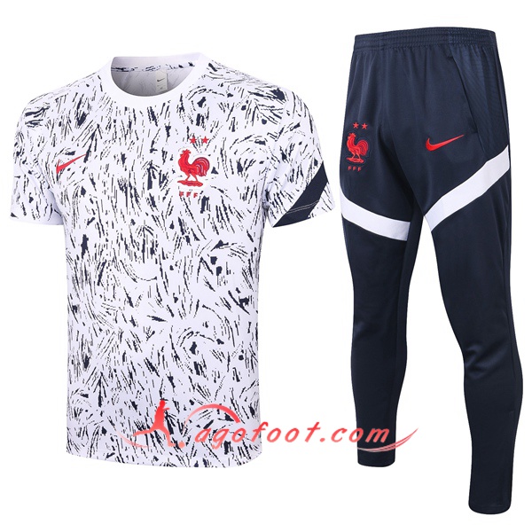 Training T-Shirts France + Pantalon Noir Blanc 20/21