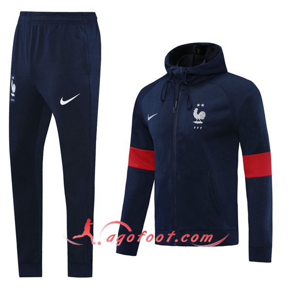 Veste A Capuche Survetement Foot France Bleu Royal 20/21