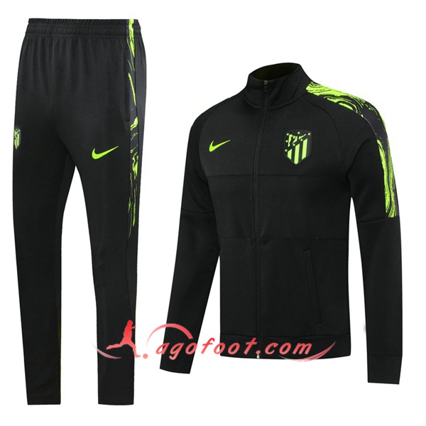 Ensemble Survetement Foot - Veste Atletico Madrid Noir Vert 20/21