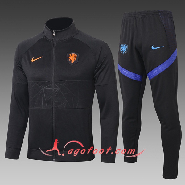 Nouveau Ensemble Survetement Foot - Veste Pays-Bas Enfant Noir 20/21