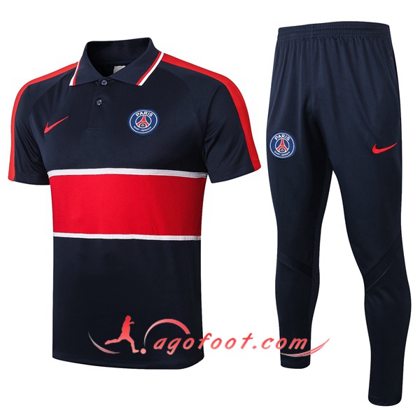 Ensemble Polo Paris PSG + Pantalon Bleu Royal Rouge 20/21