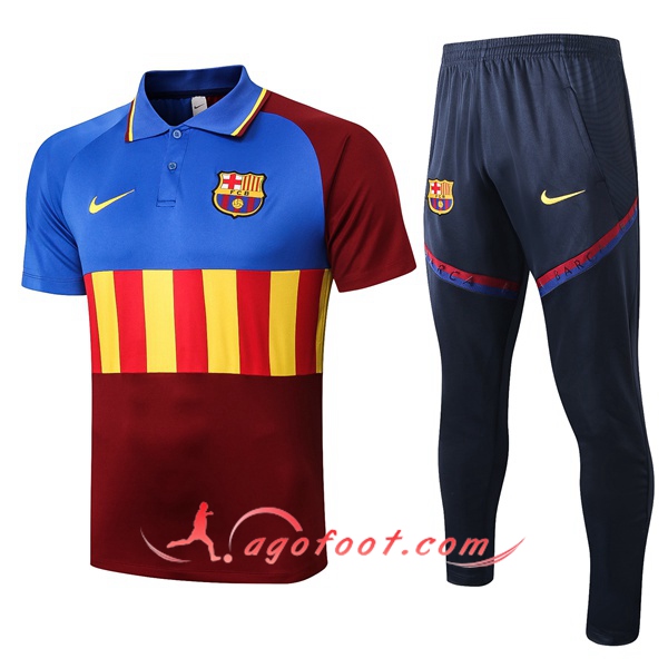 Ensemble Polo FC Barcelone + Pantalon Bleu Rouge 20/21