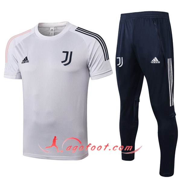Training T-Shirts Juventus + Pantalon Gris Clair 20/21