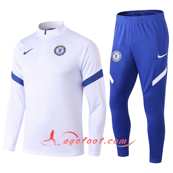 Ensemble Survetement de Foot FC Chelsea Blanc 20/21