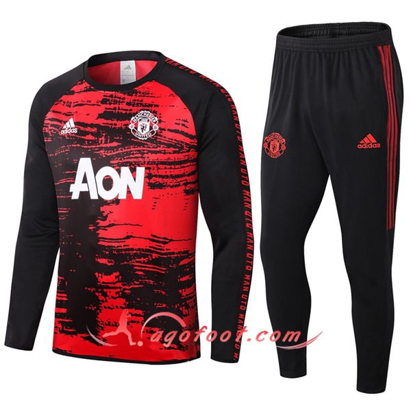 Ensemble Survetement de Foot Manchester United Noir Rouge 20/21