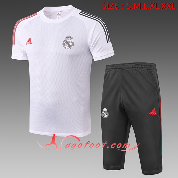 Training T-Shirts Real Madrid + Pantalon 3/4 Blanc 20/21