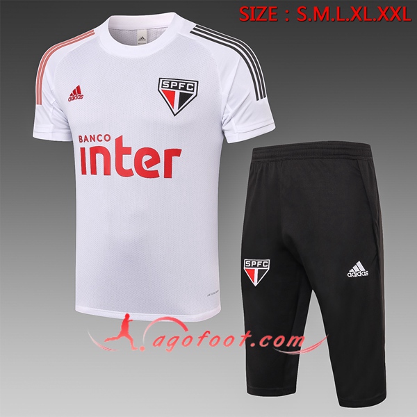Training T-Shirts Sao Paulo FC + Pantalon 3/4 Blanc 20/21
