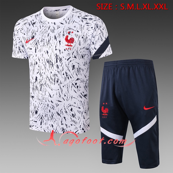 Training T-Shirts France + Pantalon 3/4 Blanc 20/21