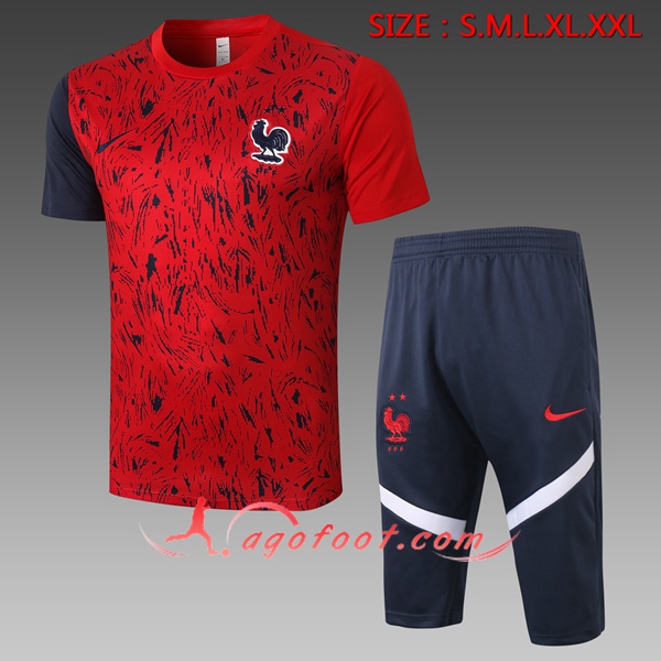 Training T-Shirts France + Pantalon 3/4 Rouge 20/21