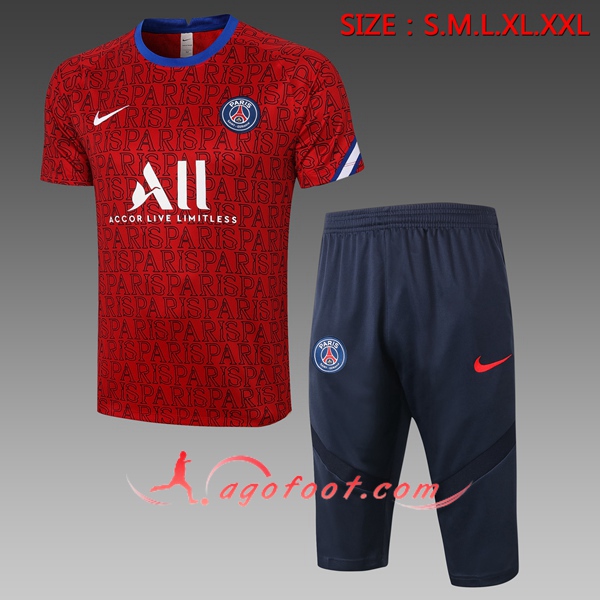 Training T-Shirts Paris PSG + Pantalon 3/4 Rouge 20/21