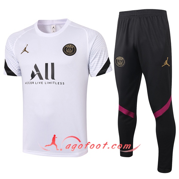 Ensemble Training T-Shirts Paris PSG + Pantalon Blanc 20/21