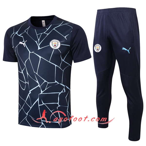 Ensemble Training T-Shirts Manchester City + Pantalon Bleu Royal 20/21