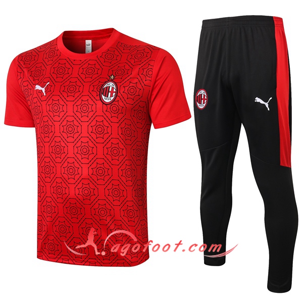 Ensemble Training T-Shirts Milan AC + Pantalon Rouge 20/21