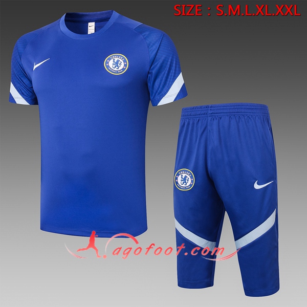 Ensemble Training T-Shirts FC Chelsea + Pantalon 3/4 Bleu 20/21