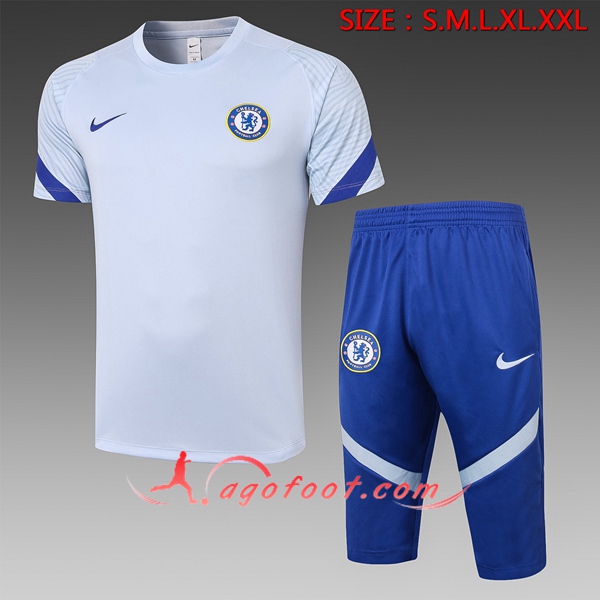 Ensemble Training T-Shirts FC Chelsea + Pantalon 3/4 Gris 20/21