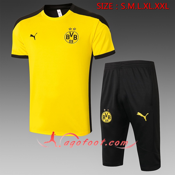 Ensemble Training T-Shirts Dortmund BVB + Pantalon 3/4 Jaune 20/21