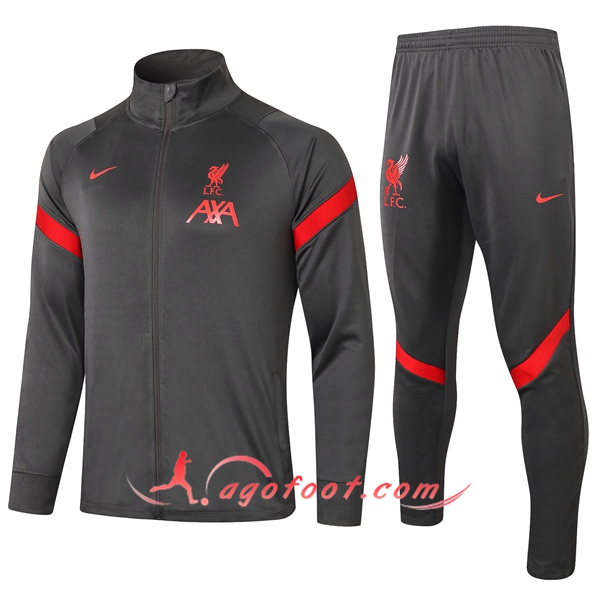 Nouveaux Ensemble Survetement de Foot Veste FC Liverpool Gris 20 21