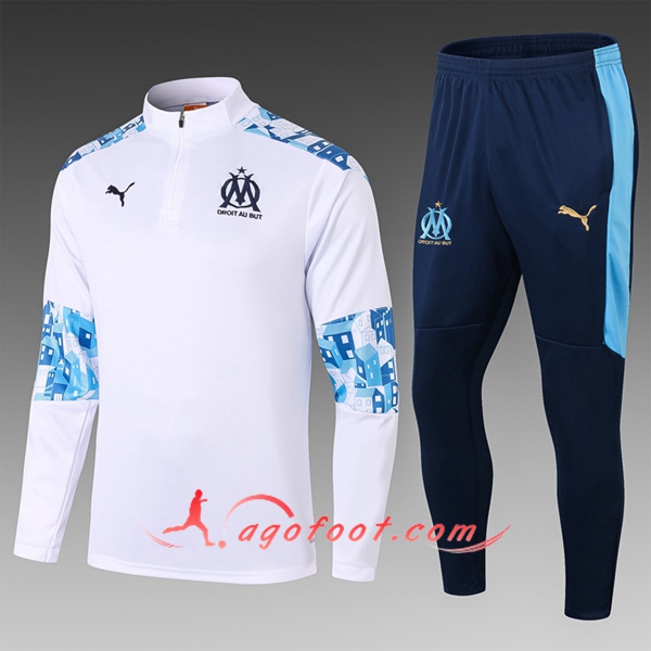 Nouveau Survetement de Foot Marseille OM Enfant Blanc 20/21