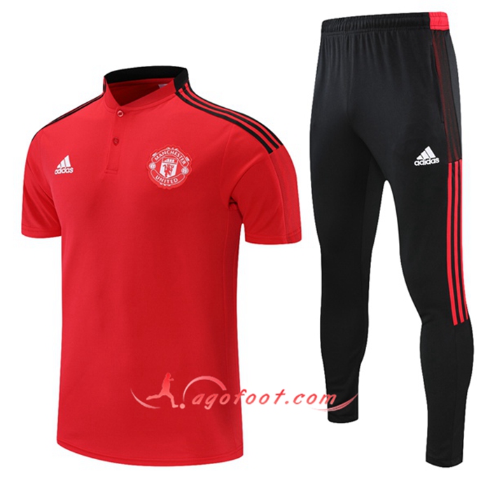 Ensemble Polo Manchester United + Pantalon Noir/Rouge 2021/2022