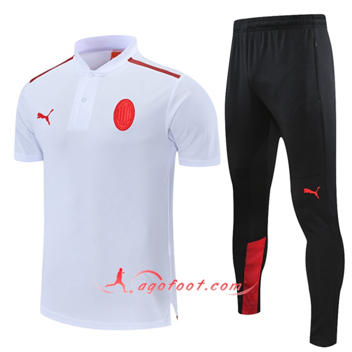 Ensemble Polo Milan AC + Pantalon Blanc/Rouge 2021/2022 -01