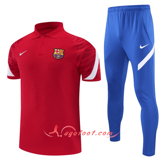 Ensemble Polo FC Barcelone + Pantalon Blanc/Rouge 2021/2022