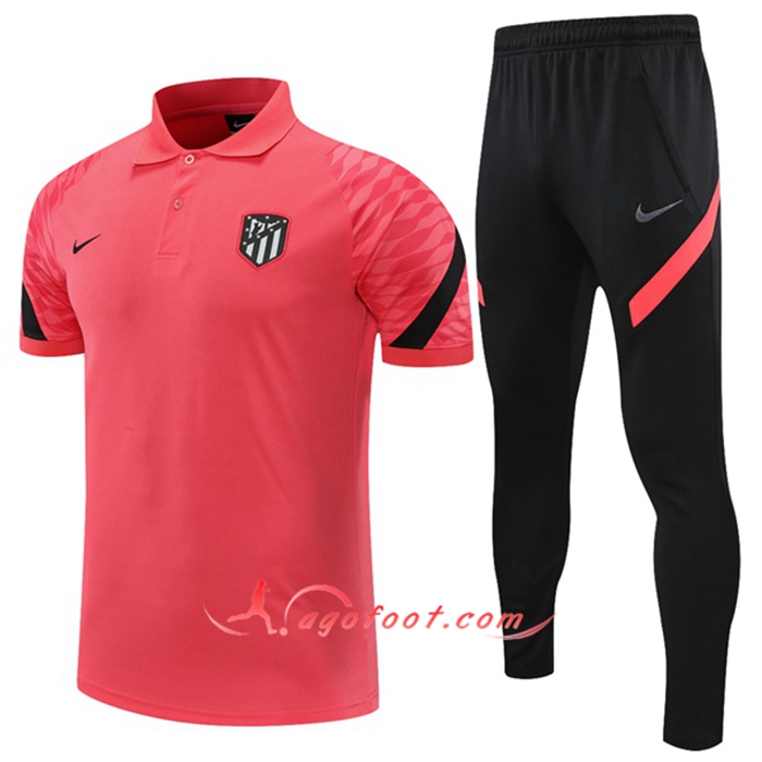 Ensemble Polo Atletico Madrid + Pantalon Noir/Rouge 2021/2022