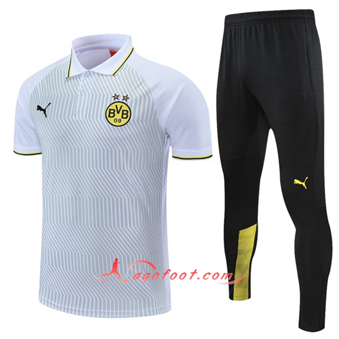 Ensemble Polo Dortmund BVB + Pantalon Blanc/GrisJaune 2021/2022