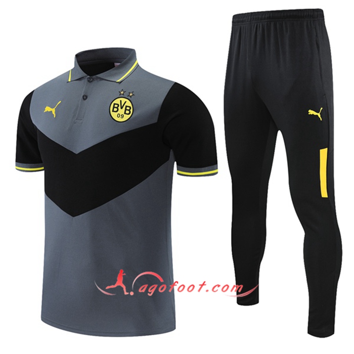Ensemble Polo Dortmund BVB + Pantalon Noir/Gris 2021/2022