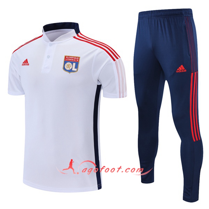 Ensemble Polo Lyon OL + Pantalon Blanc/Bleu Marin 2021/2022