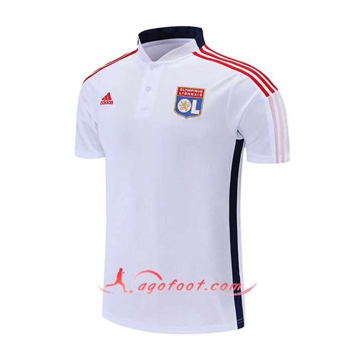 Polo Foot Lyon OL Blanc/Bleu Marin 2021/2022