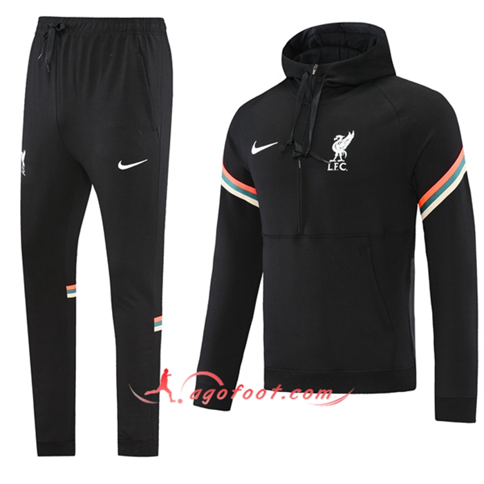 Ensemble Veste A Capuche Survetement Foot FC Liverpool Blanc/Noir 2021/2022