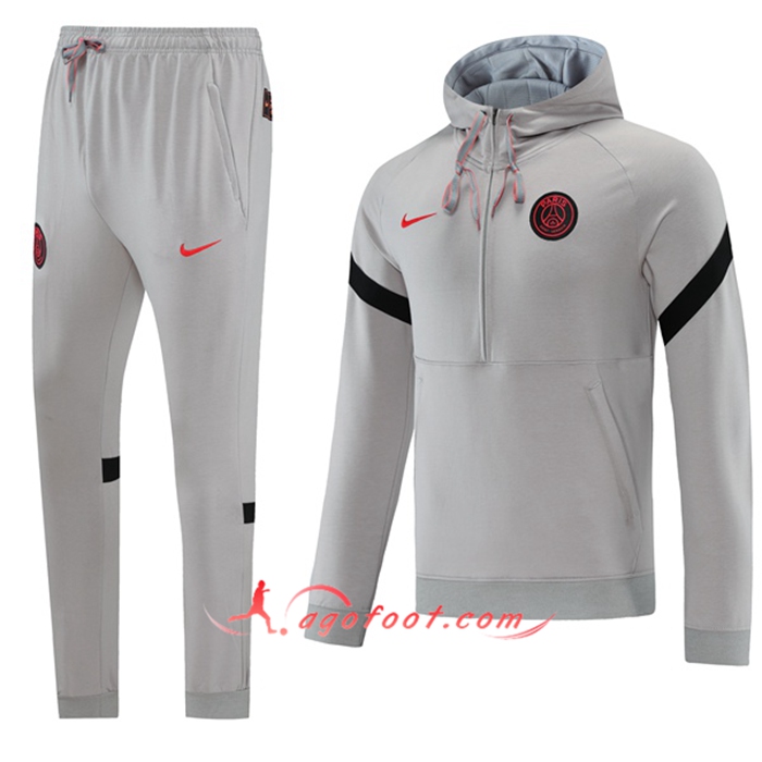 Ensemble Veste A Capuche Survetement Foot Jordan PSG Noir/Gris 2021/2022