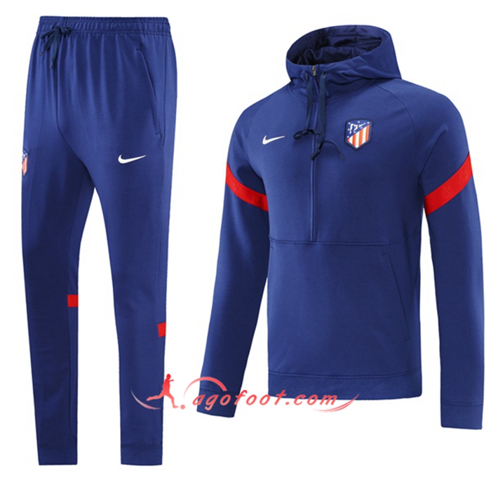 Ensemble Veste A Capuche Survetement Foot Atletico Madrid Bleu/Rouge 2021/2022