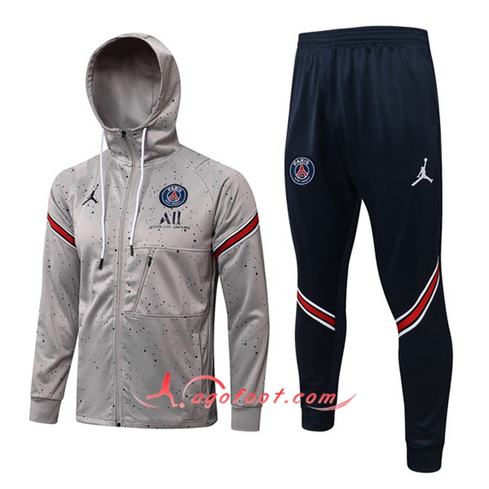 Ensemble Veste A Capuche Survetement - Veste Jordan PSG Gris 2021/2022