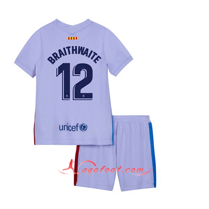 Maillot de Foot FC Barcelone (Martin Brathwaite 12) Enfant Exterieur 2021/2022