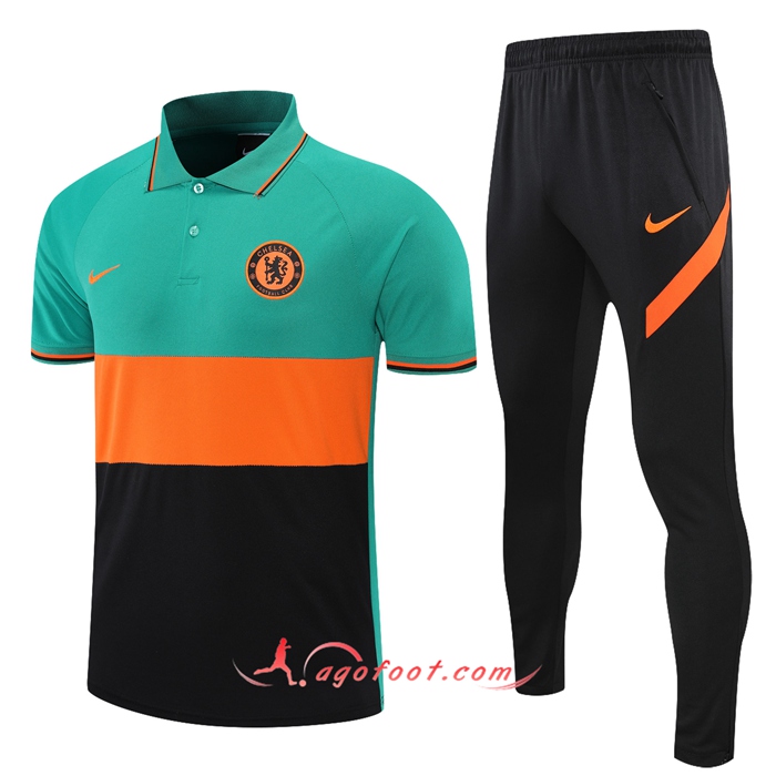 Ensemble Polo FC Chelsea + Pantalon Noir/Vert/Orange 2021/2022
