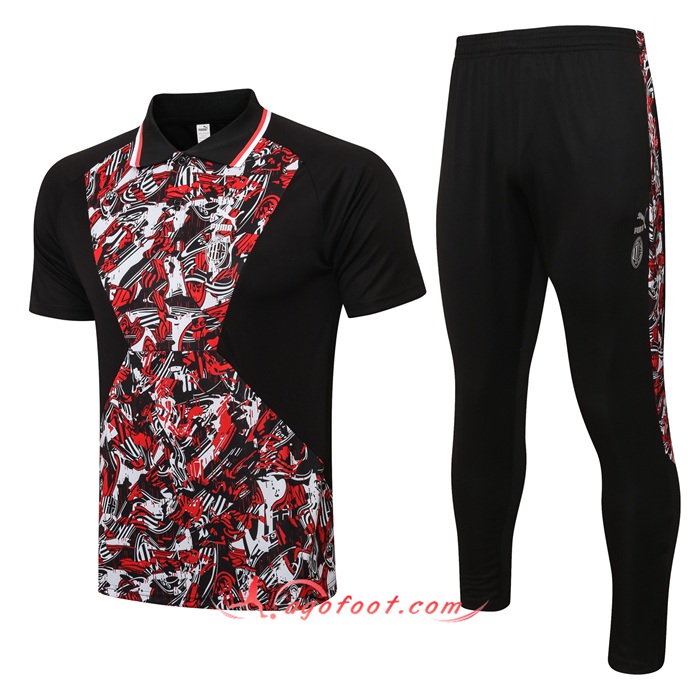Ensemble Polo Milan AC + Pantalon Noir/Rouge 2021/2022
