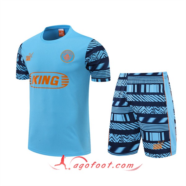 Ensemble Training T-Shirts +Shorts Manchester City Bleu 2022/2023