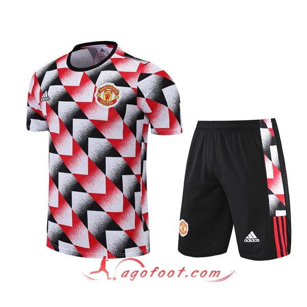 Ensemble Training T-Shirts +Shorts Manchester United Noir/Rouge 2022/2023
