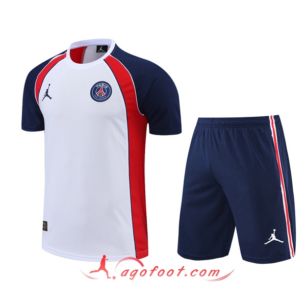 Ensemble Training T-Shirts +Shorts Jordan PSG Blanc/Rouge 2022/2023
