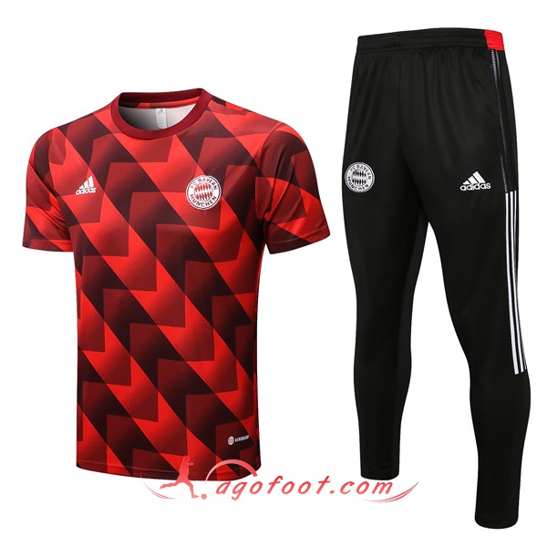 Ensemble Training T-Shirts + Pantalon Bayern Munich Noir/Rouge 2022/2023