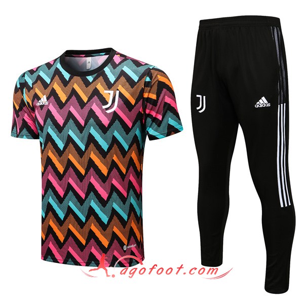 Ensemble Training T-Shirts + Pantalon Juventus Bleu Clair/Orange/Rose 2022/2023