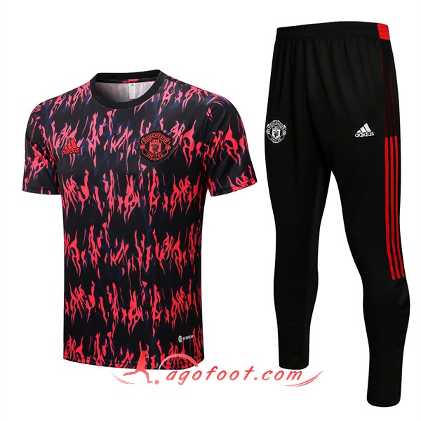 Ensemble Training T-Shirts + Pantalon Manchester United Noir/Rouge 2022/2023