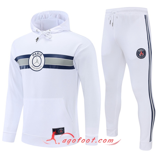 Ensemble Veste A Capuche Survetement Foot Jordan PSG Blanc 2022/2023