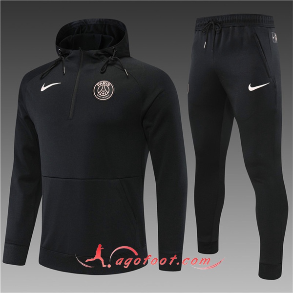 Ensemble Veste A Capuche Survetement de Foot PSG Enfant Noir 2022/2023